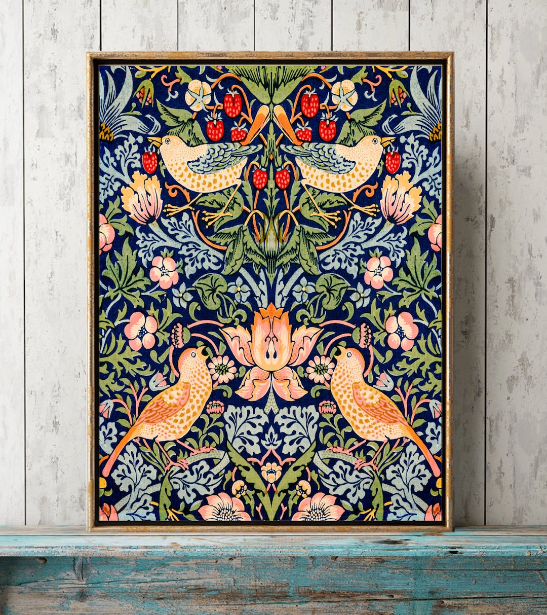 Botanical Birds Textile Print Wall Art WM13 Beautiful Antique Etsy