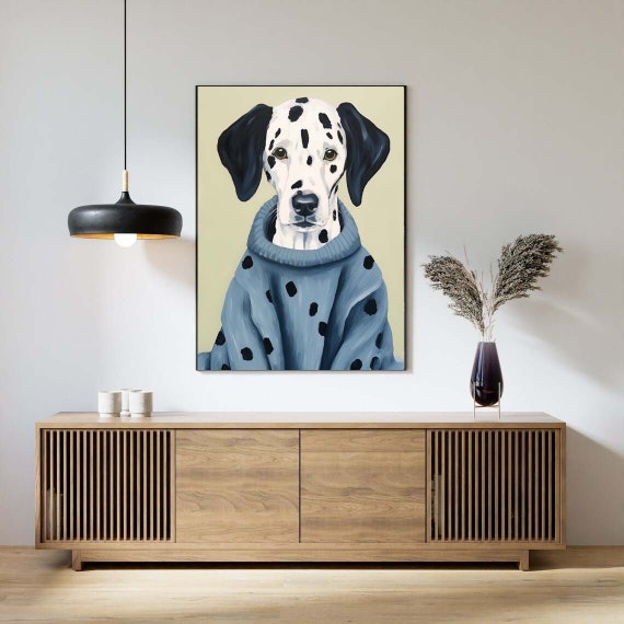 Dalmatian Dog Portrait Wall Art Print Poster Cute Adorable in Blue