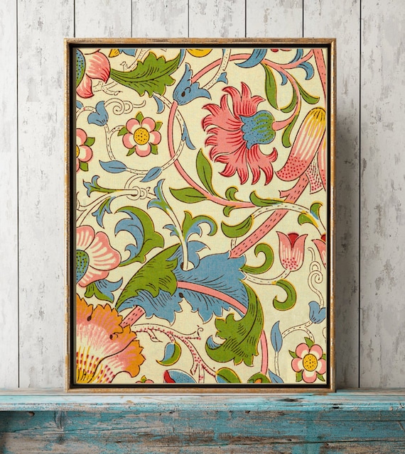 Botanical Wall Art Print WM18 Beautiful Antique Blue Pink Yellow