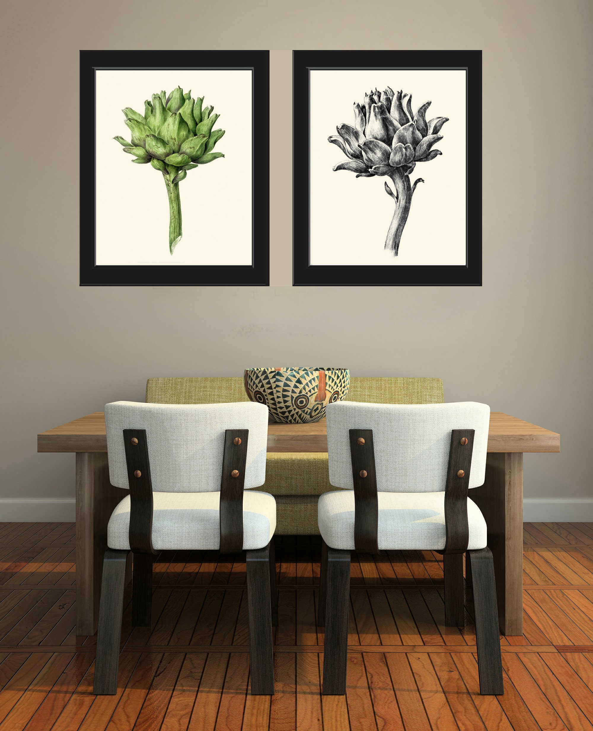 Artichoke Wall Art Set of 2 Print Beautiful Antique Botanical Etsy