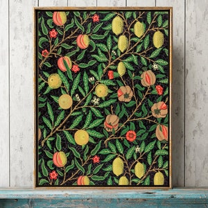 Fruit Wall Art Print WM6 Beautiful Antique Yellow Lemon Peach Tree Branch Leaf Garden Gardening Home Room Decor Black Background to Frame