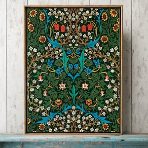 Botanical Wall Art Print WM3 Beautiful Antique Floral Design Ornament Green Emerald Blue Red Home Room Decor Picture Illustration to Frame