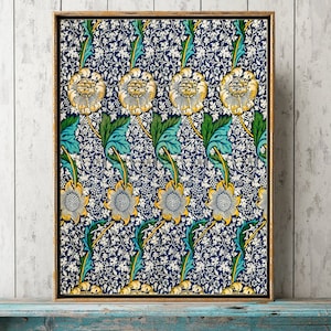 Botanical Wall Art Print WM12 Beautiful Antique Vintage Blue Yellow White Aqua Turquoise Flowers Floral Design Pattern Home Decor to Frame