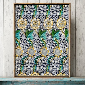 Botanical Wall Art Print WM12 Beautiful Antique Vintage Blue Yellow White Aqua Turquoise Flowers Floral Design Pattern Home Decor to Frame image 1