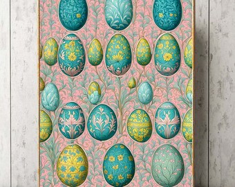 Huevos de pájaro botánico pared arte impresión rosa agua verde flores coloridas brillantes William Morris inspirado cartel primavera decoración decoración del hogar EST58