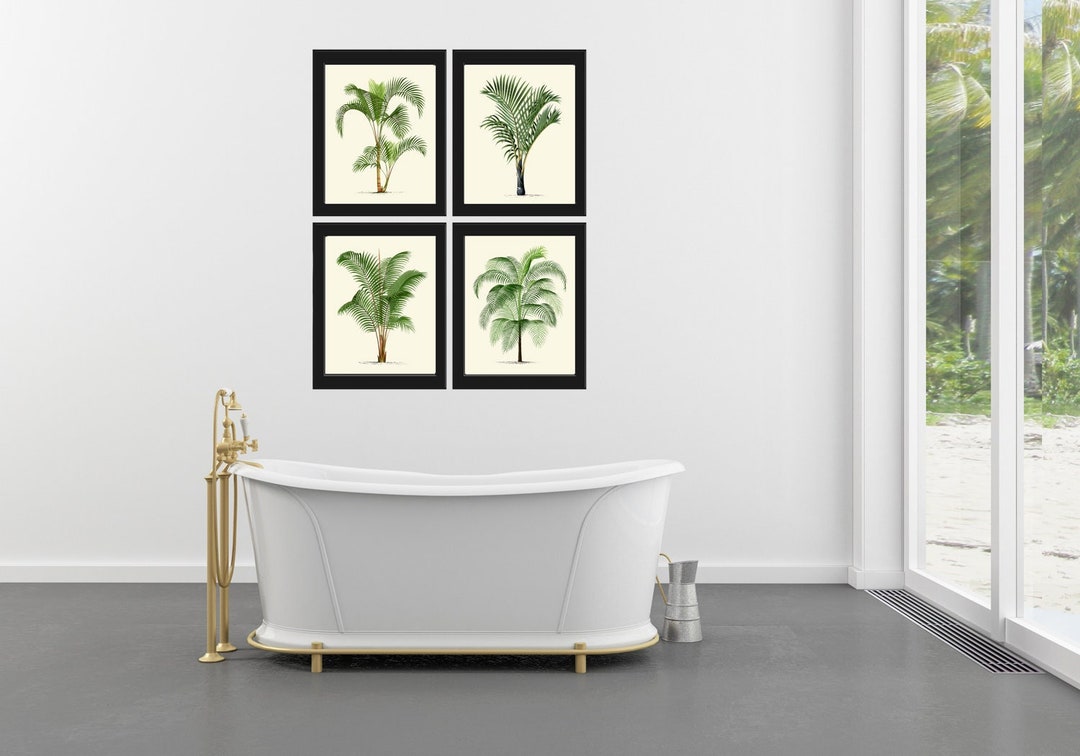 Vintage Palm Tree Wall Art Print Set of 4 Prints Botanical Beach Coastal Art Tropical Island