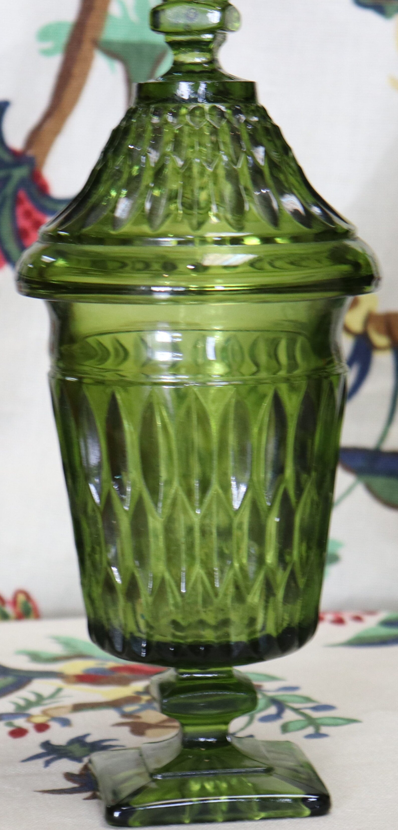 Vintage Indiana Glass Olive Green Footed Candy Dish with Lid Etsy