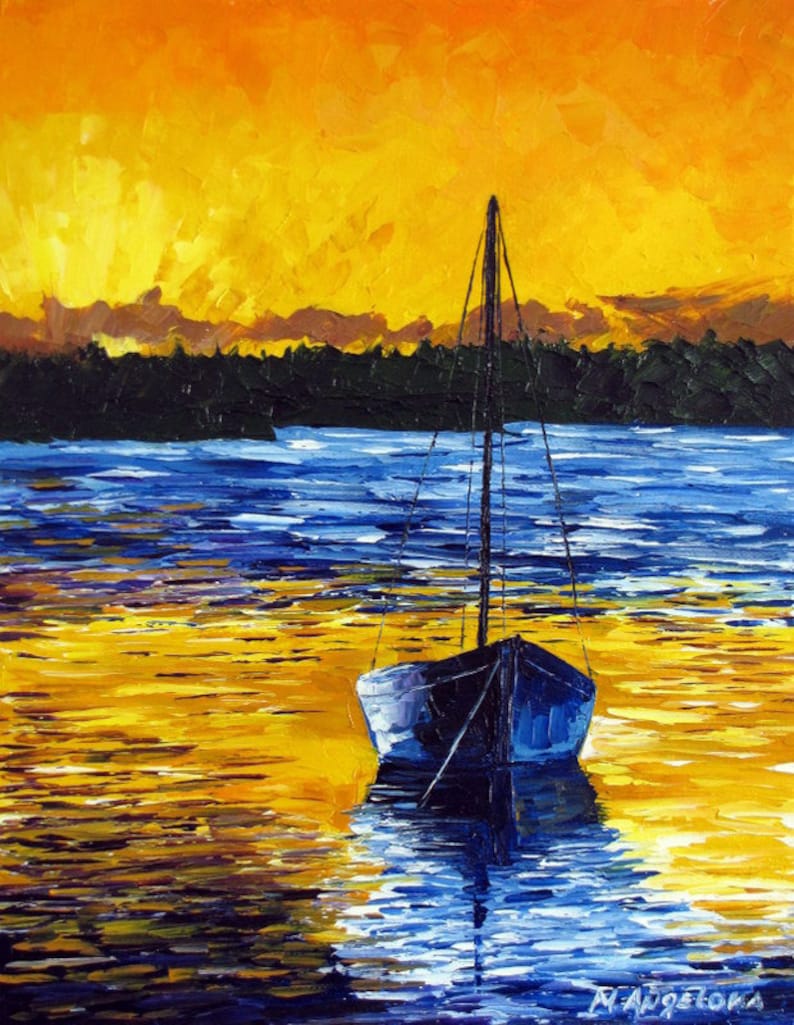 ORIGINAL Oil Painting Modern Palette Knife Seascape GOLDEN Etsy