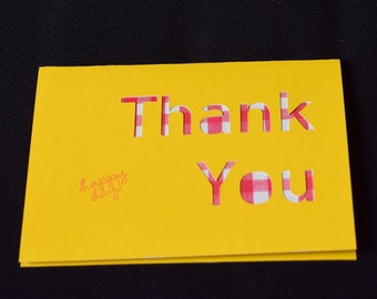 Thank You Card Yellow Pink Plaid Stamp happy day