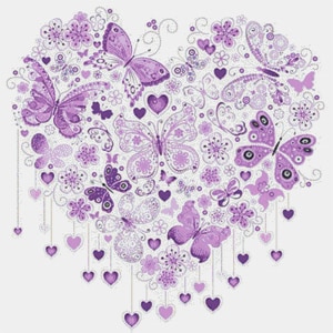 Schema punto croce PDF con cuore di farfalla viola
