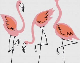 Modèle de point de croix PDF trois flamants roses