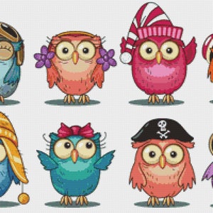 Cute Owls PDF Cross Stitch Pattern