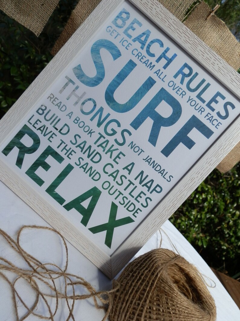 Surf Rules Poster Print Wall Art Printable INSTANT DOWNLOAD Surf /& Sand Background