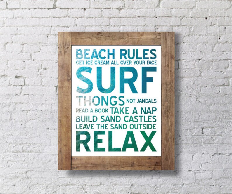 Surf Rules Poster Print Wall Art Printable INSTANT DOWNLOAD Surf /& Sand Background