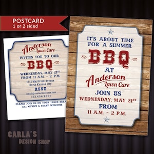 Cartão postal ocidental estilo churrasco com fundo de madeira Apreciação do cliente Happy Hour Reunir-se para impressão Convite por e-mail gráfico