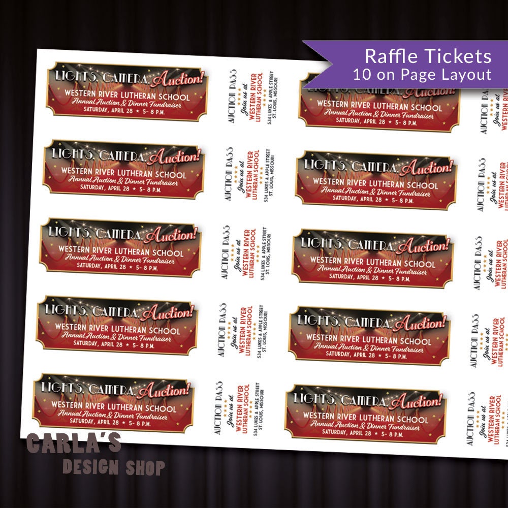 Camera System For Raffle Prize Lights, Camera, Auction! Printable RAFFLE TICKET Fundraiser, Fit 10 on ...