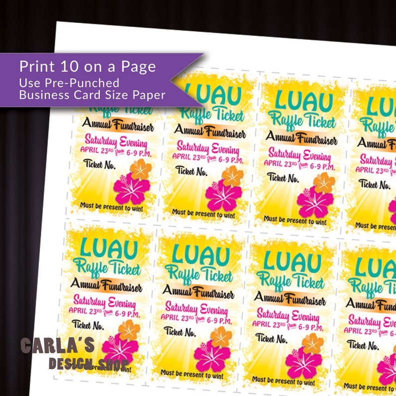 Hawaii Raffle Hawaii Tropical Theme Luau Yellow Hibiscus Printable RAFFLE TICKET ...
