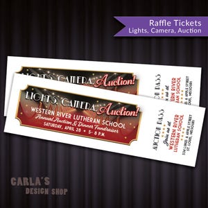 Licht, Kamera, Auktion! Druckbare Tombola TICKET Fundraiser, passen 10 auf einer Seite, DIY Contest und Event-Tickets | Kino-Design