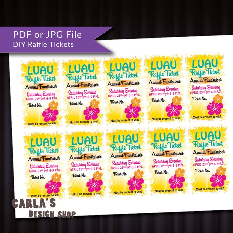 Hawaii Raffle Hawaii Tropical Theme Luau Yellow Hibiscus Printable RAFFLE TICKET ...