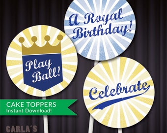 Royals baseball inspirado festa de aniversário cupcake toppers adesivos 2 "círculo etiquetas diy download instantâneo para impressão arquivos jpg e pdf