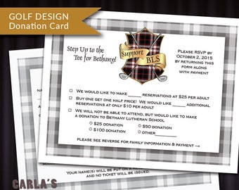 PRINTABLE RSVP or Donation Card for Auction and Fundraisers | Golf with Crest/Shield Design & Plaid Border | DIY Response Card