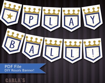 Royals Baseball Inspired Blue and Gold Pennant-Style DIY  Banner Instant Download Printable PDF File - Includes All Alphabet!