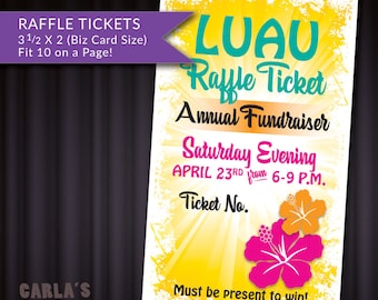 Hawaii Tropical Theme Luau Yellow Hibiscus Printable RAFFLE TICKET Fundraiser Business Card Size, Fit 10 on a Page, DIY Contest Tickets