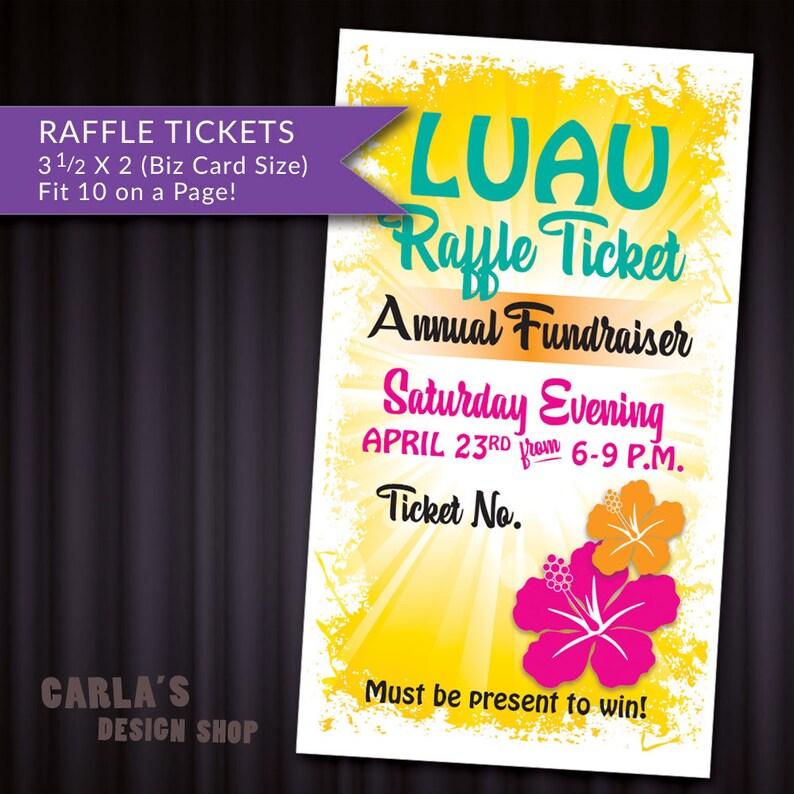 Hawaii Raffle Hawaii Tropical Theme Luau Yellow Hibiscus Printable RAFFLE TICKET ...