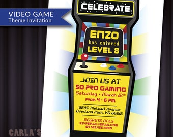 Arcade and Video Game Theme PRINTABLE Invitation | 80's Party Inspired | JPG or PDF File