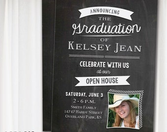 Chalkboard Theme PRINTABLE Graduation or Commencement Announcement - Custom Invitation with your Graduation Photo!