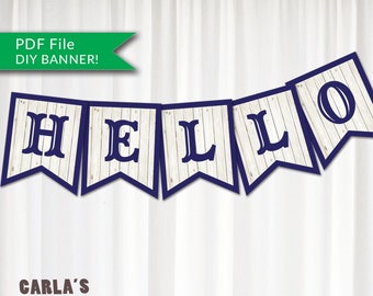 Antler and Arrows Theme DIY Banner with Blue Border and Wood-Look Background | Includes All Alphabet | Spell whatever you want!