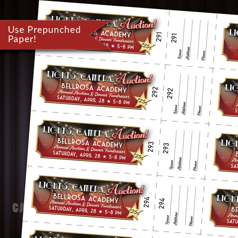 NUMBERED Raffle Tickets for Your Fundraiser Custom for Your Event Use