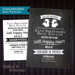Carte postale de style tableau noir avec | de conception de poulet Appréciation du client, Happy Hour ou Office Get Together INVITATION IMPRIMABLE Email Graphic