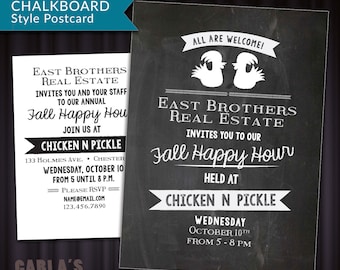 Chalkboard Style Postcard with Chicken Design | Customer Appreciation, Happy Hour or Office Get Together PRINTABLE Invitation Email Graphic