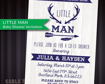 Little Man Baby Shower Invitation with Antlers and Arrows Theme | PRINTABLE with Wooden Background | JPG or PDF File | Baby Boy