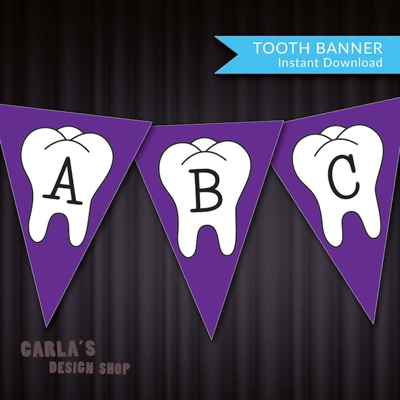 Diy Tooth Banner With Purple Background Instant Download Etsy