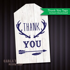 Merci Tags Téléchargement instantané - JPG ou PDF ! Fond en bois avec Antler et Arrow Design !