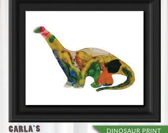 Green, Yellow, Black & Orange Wax Dinosaur Art Print 8x10 Printable JPG