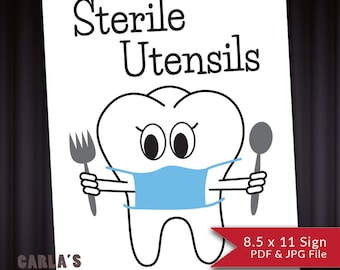 Sterile Utensils Dental Tooth Sign | Fun Sign for Your Graduation Party | PRINTABLE Letter-Size Layout Instant Download PDF & JPG File