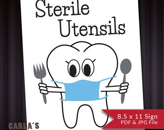 Sterile Utensils Dental Tooth Sign | Fun Sign for Your Graduation Party | PRINTABLE Letter-Size Layout Instant Download PDF & JPG File