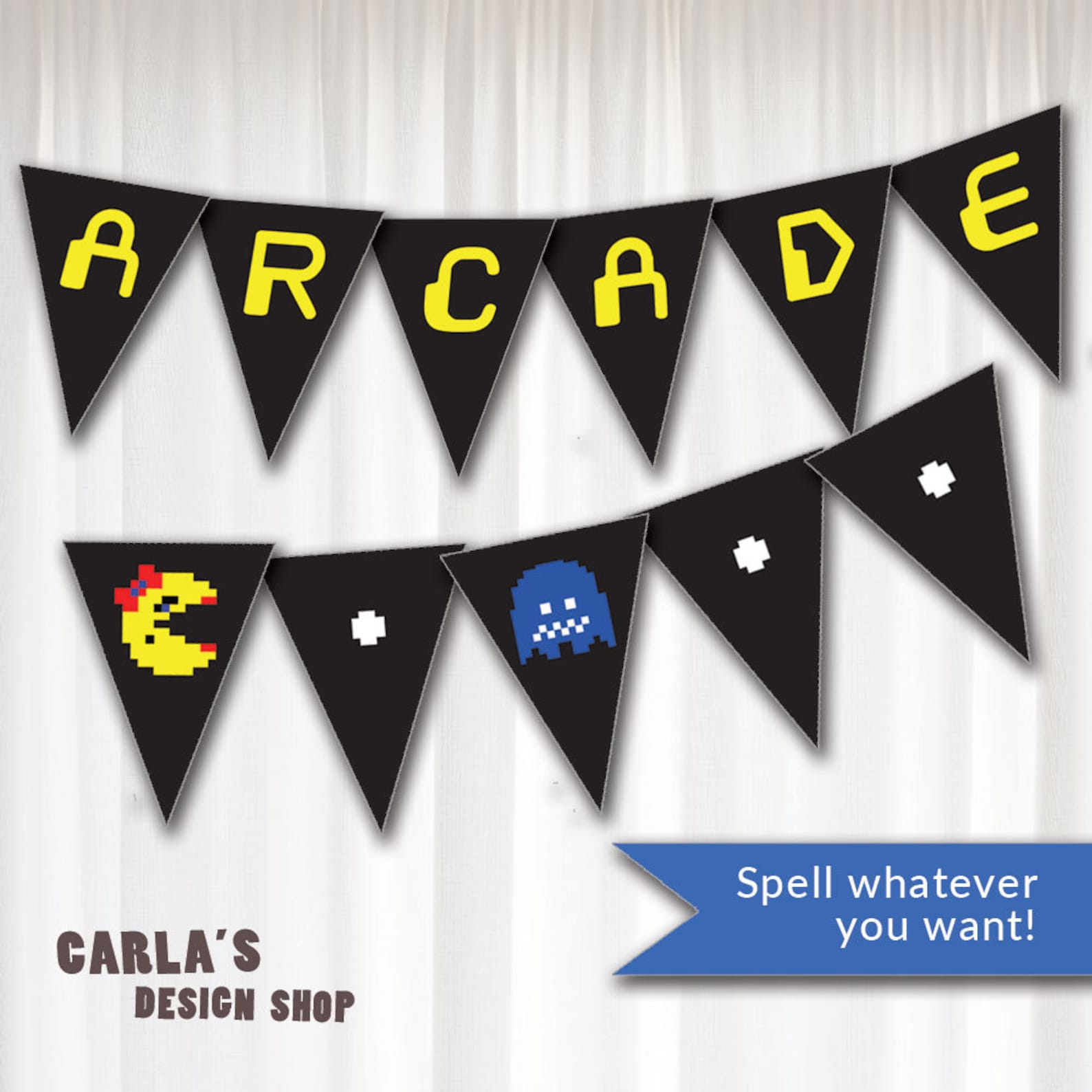 Pac Man Banner With Arcade Theme | Includes Ghosts, Fruit, Pac Man and ...