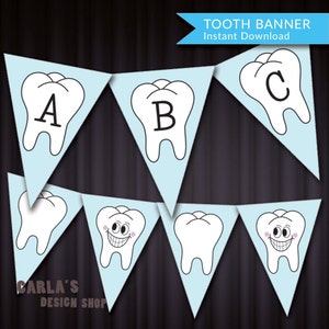 DIY Tooth Banner!  Instant Download Printable PDF File - Includes All Alphabet + Numbers!  Customize for your Event!