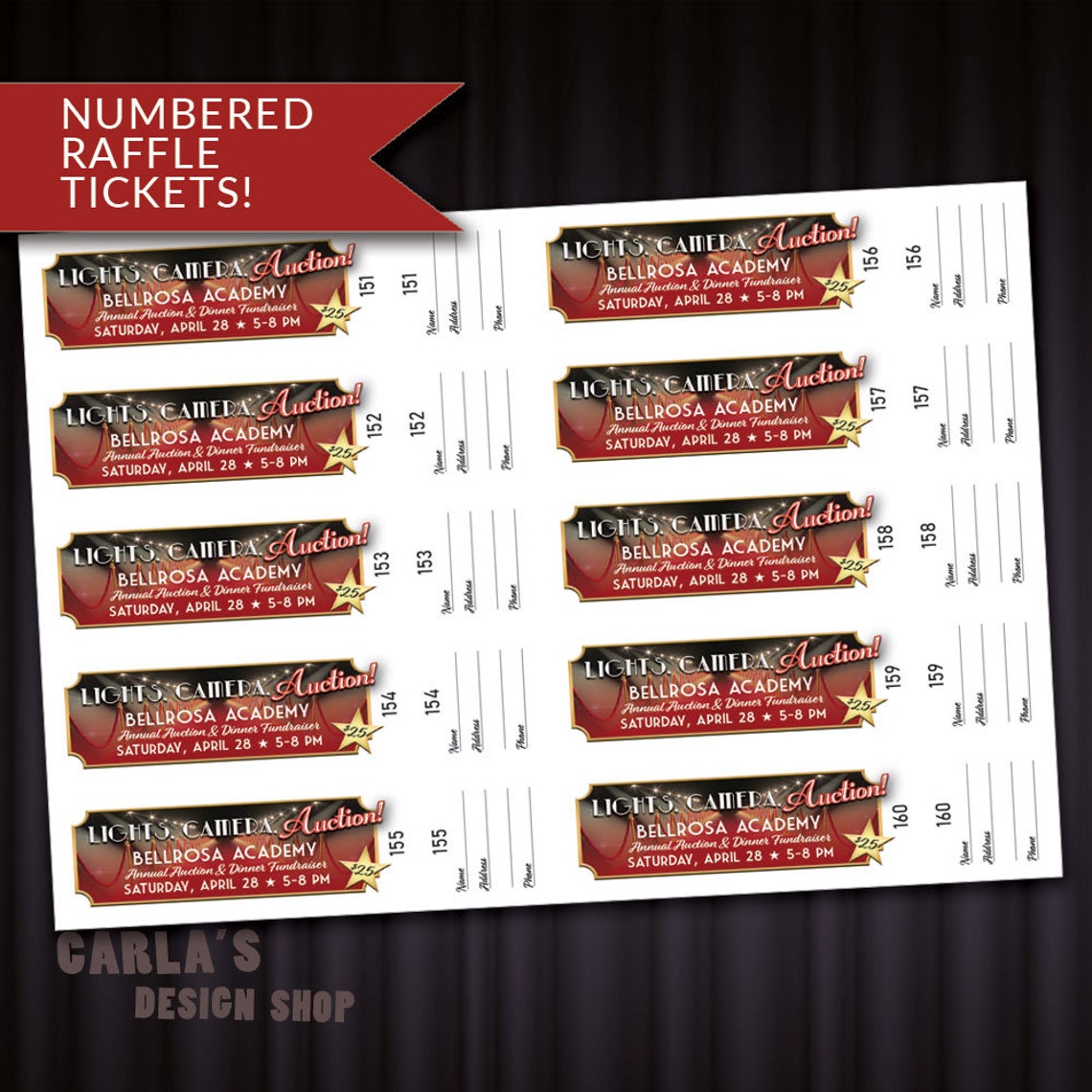 NUMBERED Raffle Tickets for Your Fundraiser Custom for Your Event Use