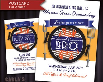 BBQ Grill Postcard with Flame Design | Customer Appreciation, Happy Hour  or Office Get Together PRINTABLE Invitation Email Graphic