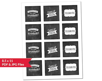 Class of 2026 Graduation Cupcake Toppers, Chalkboard Style (Printable PDF/JPG)
