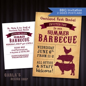 Barbeque Style Western Postkarte mit Pergament Hintergrund | Kuh, Schwein & Huhn Design | DRUCKBARE Einladung für Ihr Firmen-Get-Together
