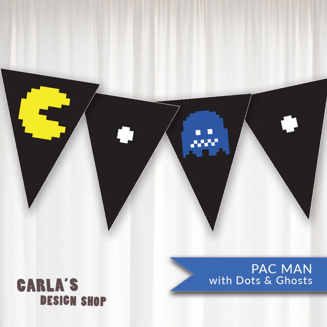 Pac Man Banner With Arcade Theme Includes Ghosts Fruit Pac - Etsy