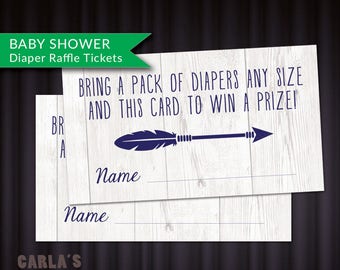 Diaper Raffle Tickets Instant Download | JPG or PDF | Blue Antler and Arrow Design with Wood-look Background