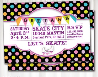 Let's Skate! Roller Skate PRINTABLE Birthday Party Invitation with Pennant | Choose your own background!