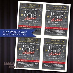 Lights Camera Auction Movie and Cinema Theme PRINTABLE Invitation with Lighting Effect & Stars Theater Invitation JPG or PDF File image 4